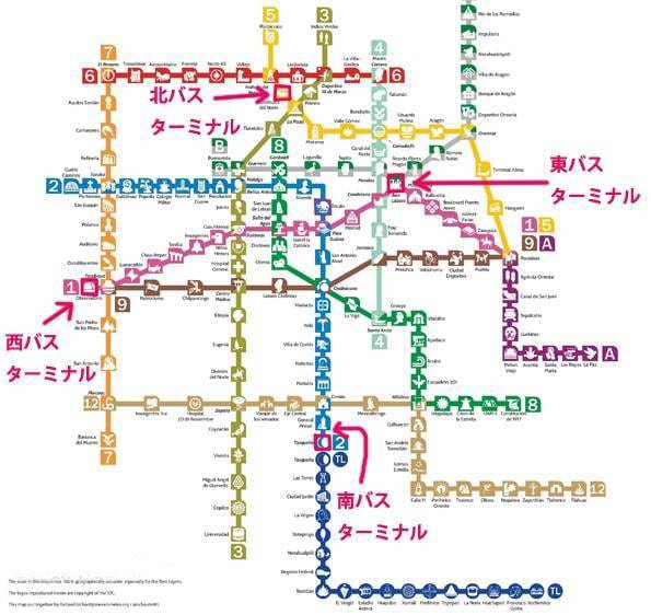 メキシコシティの地下鉄(メトロ)の路線図・地図