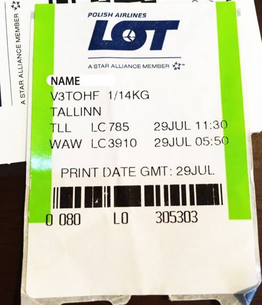 飛行機の手荷物受領証